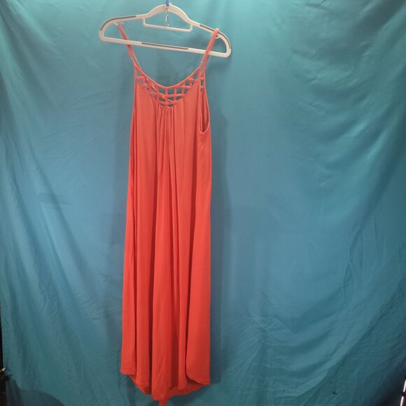 Sleeveless Orange Maxi Dress With Lattice Neckline By Skemo Size M 100% Rayon - Picture 6 of 11